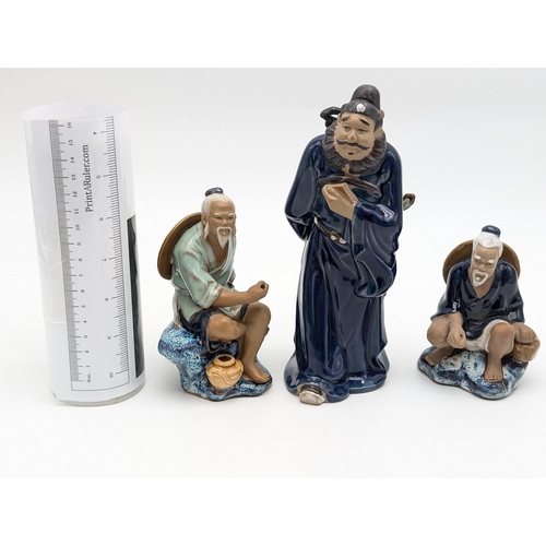 168 - Group 3 Mud Men Asian Figurines, Largest 20cm