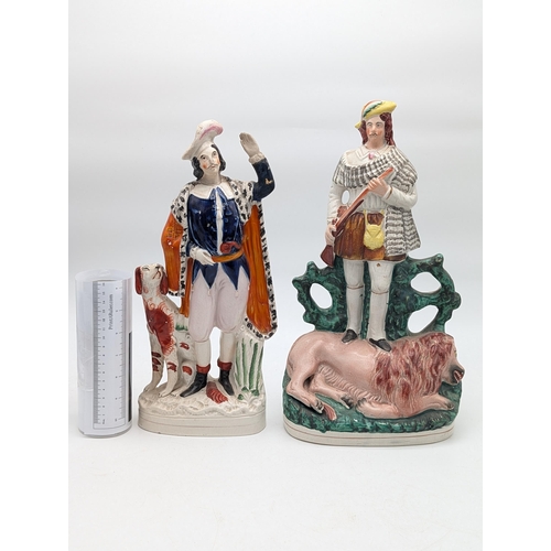 181 - Pair Antique Staffordshire Ornaments - Lion Hunter Plus One Other, Lion Hunter Appears Free from Dam... 