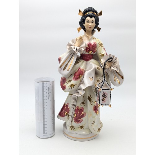 185 - Large Ceramic Geisha Girl Figurine, Missing Thumb & Some Minor Finger Damage 43cm Plus One Other 26c... 