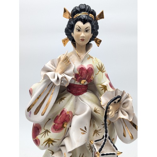 185 - Large Ceramic Geisha Girl Figurine, Missing Thumb & Some Minor Finger Damage 43cm Plus One Other 26c... 