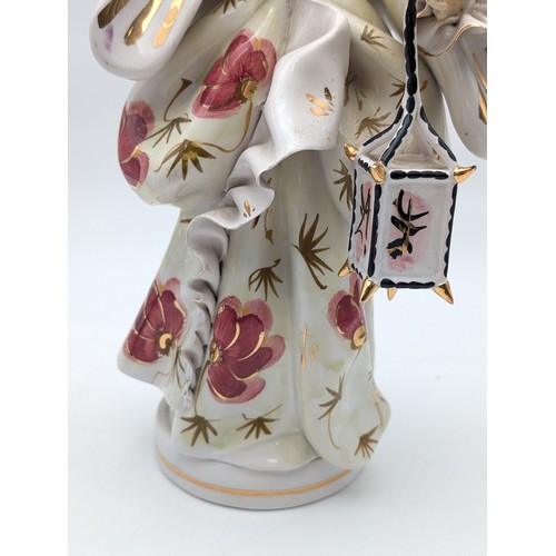 185 - Large Ceramic Geisha Girl Figurine, Missing Thumb & Some Minor Finger Damage 43cm Plus One Other 26c... 