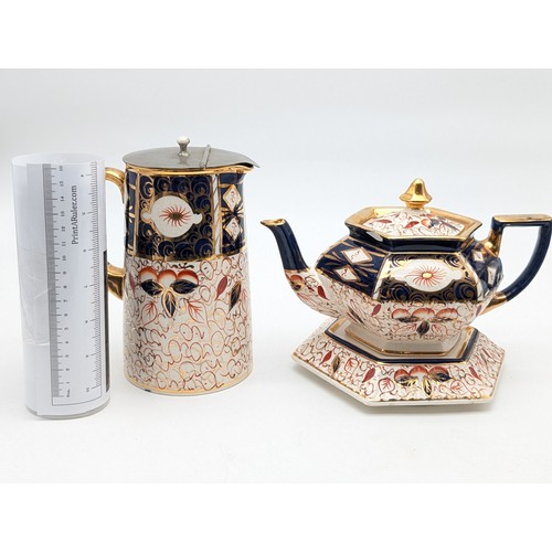 194 - Pair Antique Arthur Wood Imari Pattern teapot With Stand & Coffee Pot. Teapot has Chip as Seen