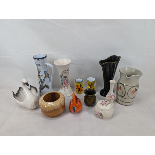 217 - Good Bundle Mostly Local Pottery, Axe Vale, Trentham, Etc To Include arge Swan Dish, Jugs, Etc Large... 