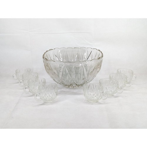 226 - Vintage cut glass punch bowl with 8 glasses plus 4 other similar glasses. 11