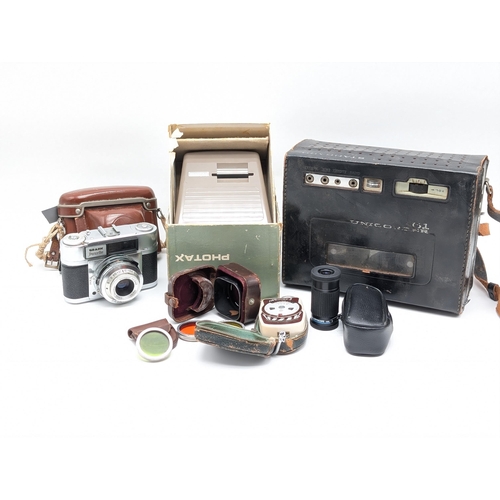 487 - Quantity Vintage Camera Equipment & Unicorder Photax Filters Etc