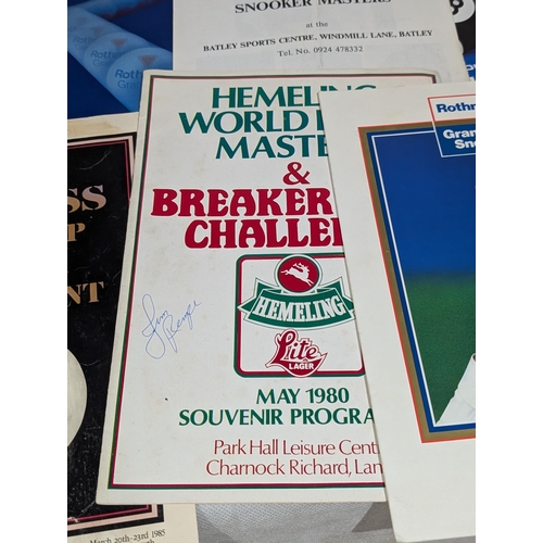 75 - Snooker / Pool / Billiards - Good Bundle Programmes Some Vintage & Signed