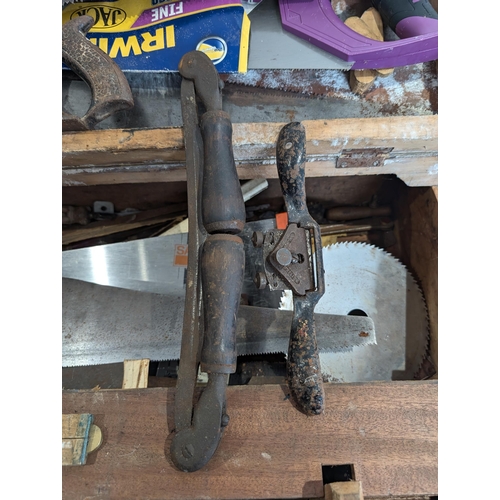 5 - Large Wooden Carpenters Toolbox. With Spoke Shaves, Vintage Saws and A no78 Stanley. ETC.