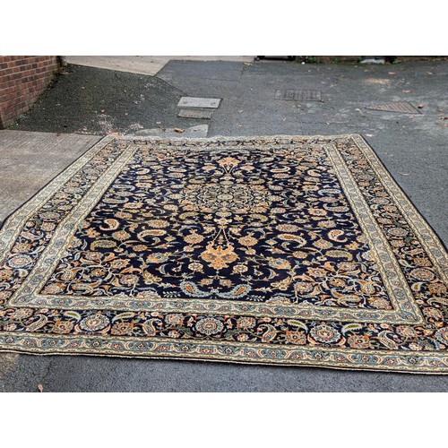 11 - Huge Kashan Persian Area Rug 125x178 Inches On Blue Ground with Intricate Floral and Geometric Desig... 