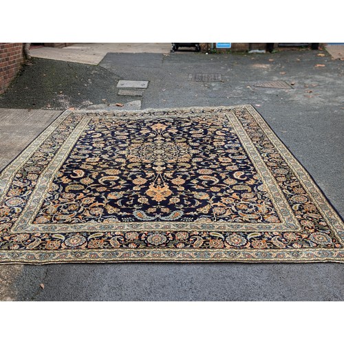 11 - Huge Kashan Persian Area Rug 125x178 Inches On Blue Ground with Intricate Floral and Geometric Desig... 