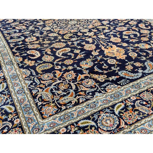 11 - Huge Kashan Persian Area Rug 125x178 Inches On Blue Ground with Intricate Floral and Geometric Desig... 