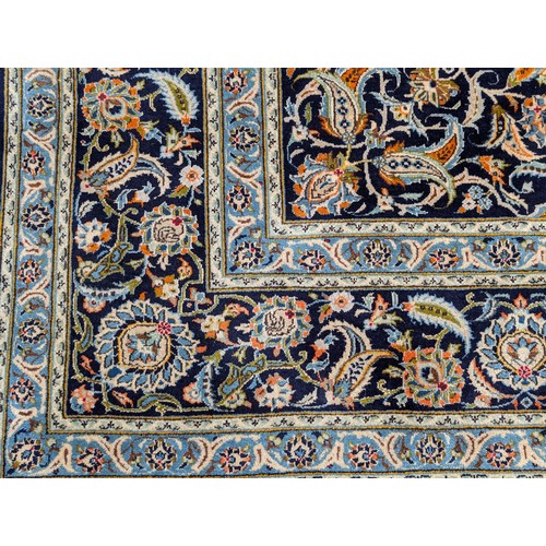 11 - Huge Kashan Persian Area Rug 125x178 Inches On Blue Ground with Intricate Floral and Geometric Desig... 