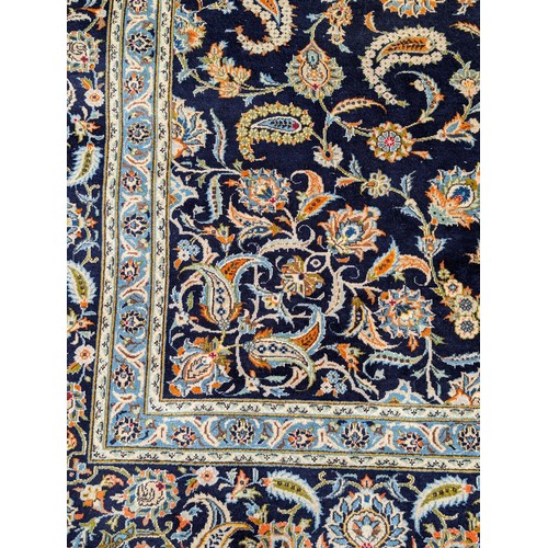 11 - Huge Kashan Persian Area Rug 125x178 Inches On Blue Ground with Intricate Floral and Geometric Desig... 