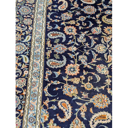 11 - Huge Kashan Persian Area Rug 125x178 Inches On Blue Ground with Intricate Floral and Geometric Desig... 