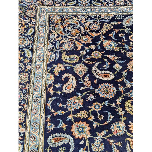 11 - Huge Kashan Persian Area Rug 125x178 Inches On Blue Ground with Intricate Floral and Geometric Desig... 