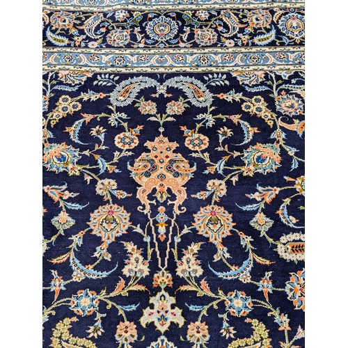 11 - Huge Kashan Persian Area Rug 125x178 Inches On Blue Ground with Intricate Floral and Geometric Desig... 