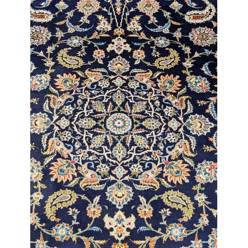 11 - Huge Kashan Persian Area Rug 125x178 Inches On Blue Ground with Intricate Floral and Geometric Desig... 