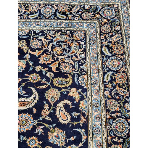 11 - Huge Kashan Persian Area Rug 125x178 Inches On Blue Ground with Intricate Floral and Geometric Desig... 