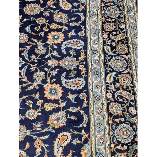 11 - Huge Kashan Persian Area Rug 125x178 Inches On Blue Ground with Intricate Floral and Geometric Desig... 