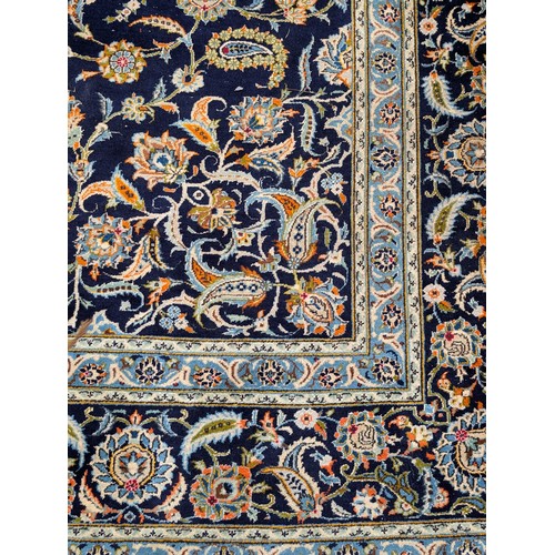 11 - Huge Kashan Persian Area Rug 125x178 Inches On Blue Ground with Intricate Floral and Geometric Desig... 