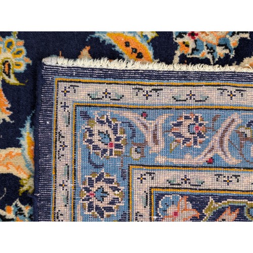 11 - Huge Kashan Persian Area Rug 125x178 Inches On Blue Ground with Intricate Floral and Geometric Desig... 