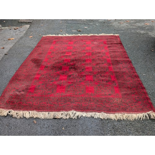 12 - Excellent Hand Knotted Afghan Carpet/ Rug with A few Ware Patches on Red Ground 120x78 inches