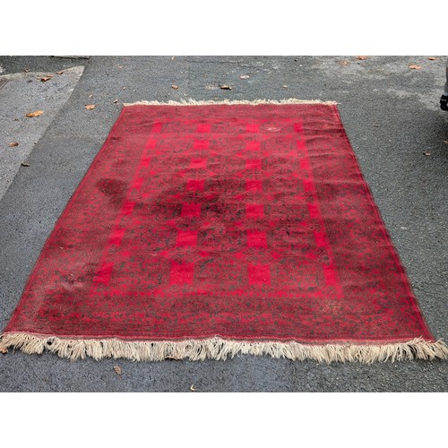 12 - Excellent Hand Knotted Afghan Carpet/ Rug with A few Ware Patches on Red Ground 120x78 inches