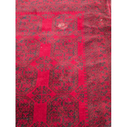 12 - Excellent Hand Knotted Afghan Carpet/ Rug with A few Ware Patches on Red Ground 120x78 inches