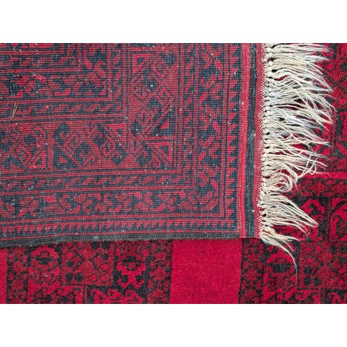 12 - Excellent Hand Knotted Afghan Carpet/ Rug with A few Ware Patches on Red Ground 120x78 inches