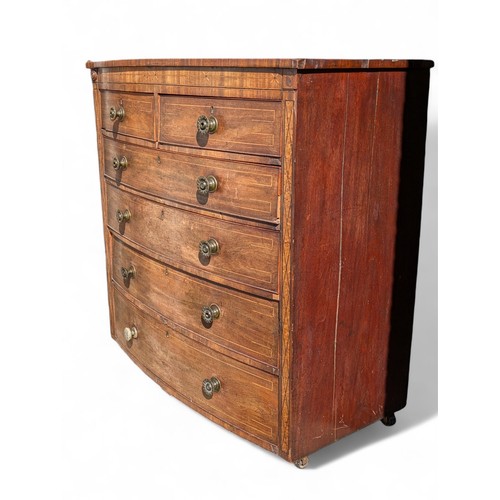 27 - Large Impressive Bow Fronted Victorian Chest 2 Over 4 With Attractive Inlaid Design