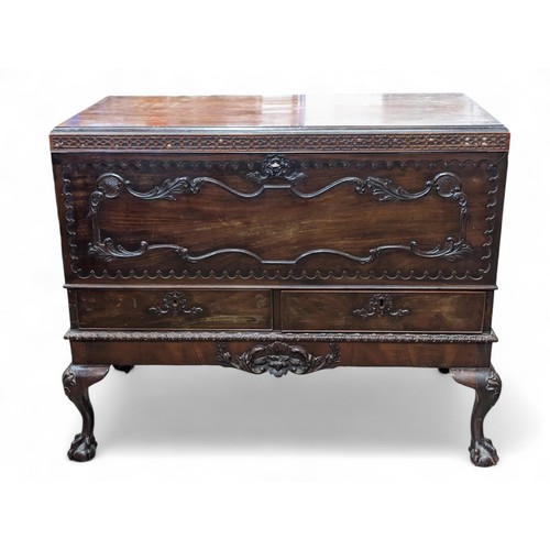 30 - Antique Georgian Likely Irish Mahogany Blanket Chest On Stand With Two Drawers, Heavily Carved Detai... 