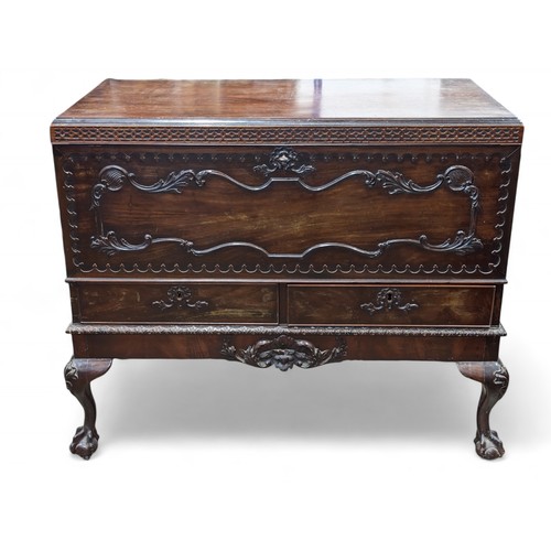 30 - Antique Georgian Likely Irish Mahogany Blanket Chest On Stand With Two Drawers, Heavily Carved Detai... 