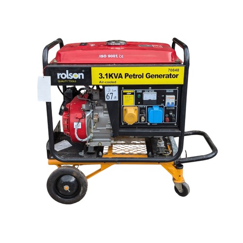 36 - Rolson 3.1KVA Petrol Generator Model 70848 On Roller Stand - Appears Unused (Other Than Test)  - Doe... 