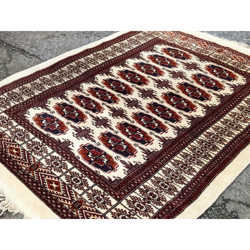 41 - Hand Knotted Persian Believed Turkmen Rug - Beige Ground With Burgandy Decor 48x70