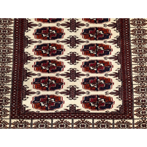 41 - Hand Knotted Persian Believed Turkmen Rug - Beige Ground With Burgandy Decor 48x70