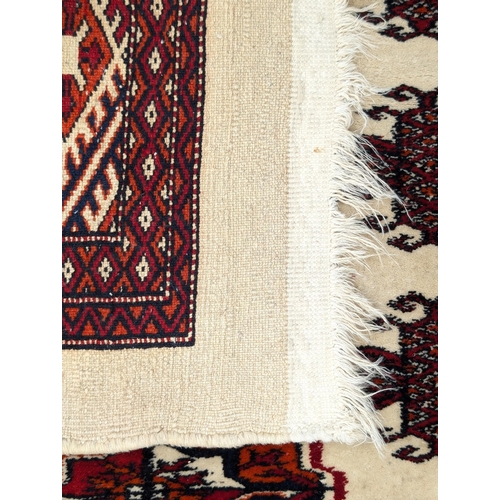 41 - Hand Knotted Persian Believed Turkmen Rug - Beige Ground With Burgandy Decor 48x70