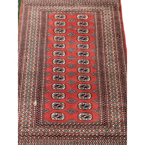 42 - Excellent Trio Turkaman / Bokhara Hand Knotted Rugs, All With Similar Design Red Ground, Green Groun... 