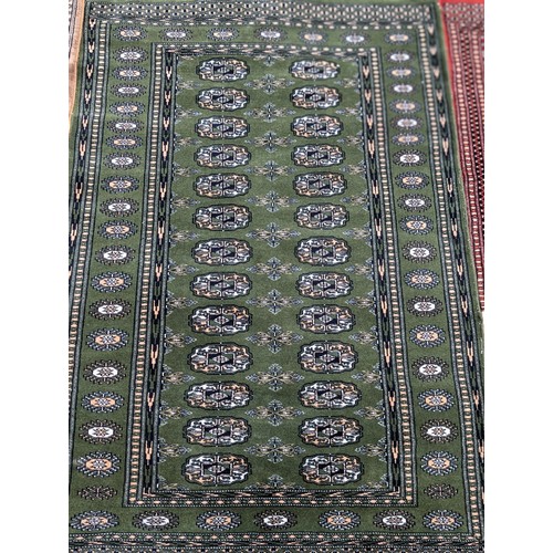 42 - Excellent Trio Turkaman / Bokhara Hand Knotted Rugs, All With Similar Design Red Ground, Green Groun... 