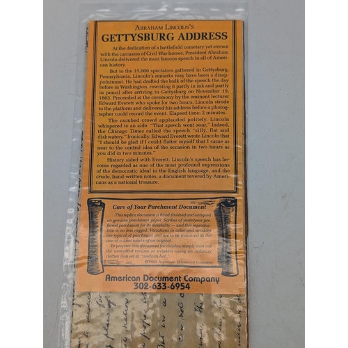 58 - Reproduction American Document Company Abraham Lincolns Gettysburg Address, New and Sealed