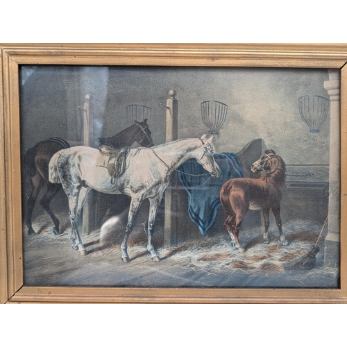 68 - 2 Horse Prints in Frames. 1 Thelwell Print with an Antique Engraving 17.5x14 and 17.5x13