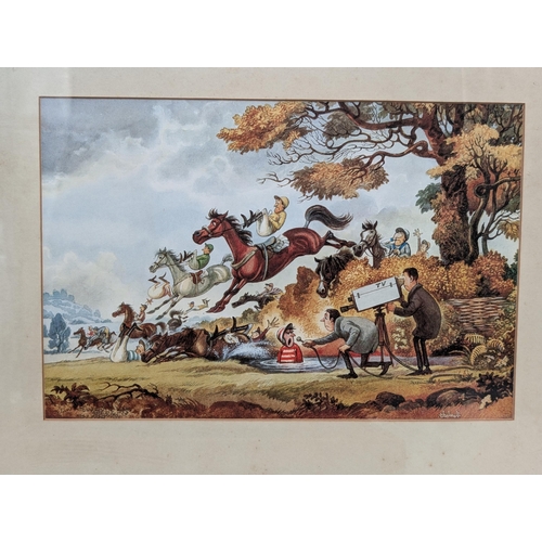 68 - 2 Horse Prints in Frames. 1 Thelwell Print with an Antique Engraving 17.5x14 and 17.5x13