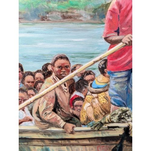 83 - Oil On Canvas - African Crossing Scene Very Well Executed Signed lower Right Entitled The Glebe 40x3... 