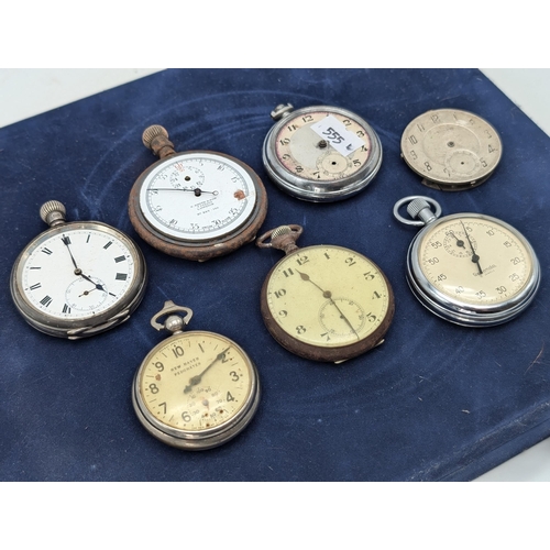 96 - Group Stopwatches, Pocket watches, Pedometer Etc, One Sterling Silver Cased. Varying States Of Repai... 