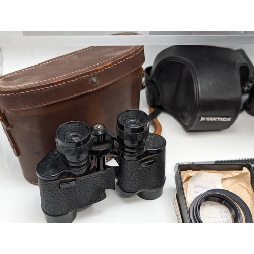 99 - Good Bundle Vintage Film Cameras, Praktica B200 Body, Taron Film Camera, N & B Viking 8x25 Binocular... 