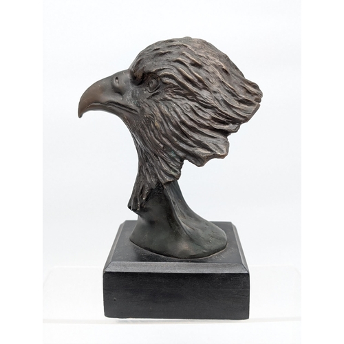 108 - Bronze Statue of an Eagle on a Wooden Base. Marked B.K 20cm Overall Height including Base.