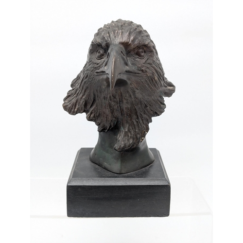 108 - Bronze Statue of an Eagle on a Wooden Base. Marked B.K 20cm Overall Height including Base.