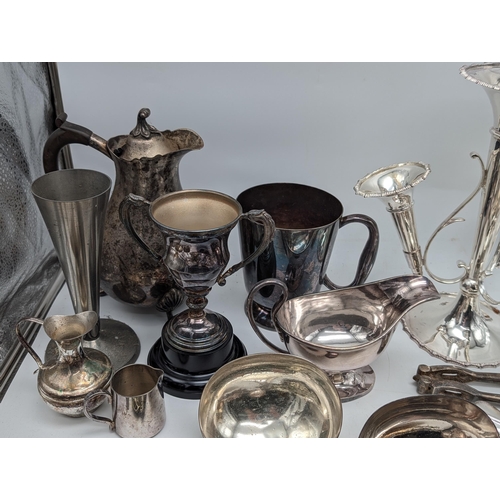 117 - Large Bundle of Good Quality Silver Plated Epergne, Trophies, Coffee Pots, Bangles ETC