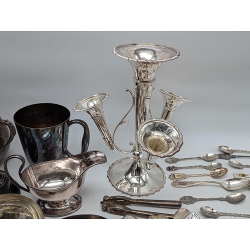 117 - Large Bundle of Good Quality Silver Plated Epergne, Trophies, Coffee Pots, Bangles ETC