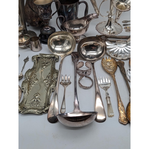 117 - Large Bundle of Good Quality Silver Plated Epergne, Trophies, Coffee Pots, Bangles ETC