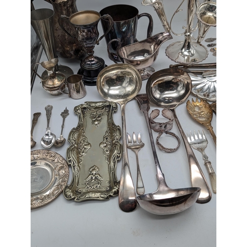 117 - Large Bundle of Good Quality Silver Plated Epergne, Trophies, Coffee Pots, Bangles ETC