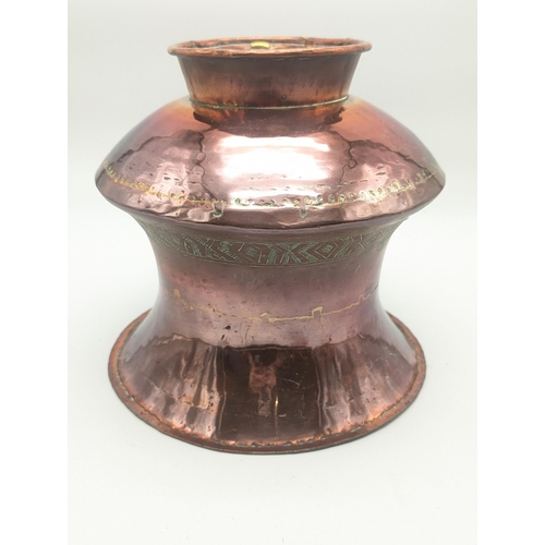 130 - Large & Impressive Indian / Eastern Copper Footed Urn / Bowl 10x10.5